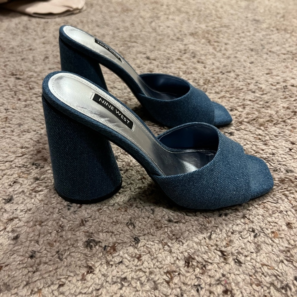 Barely worn Nine West Denim heeled slides